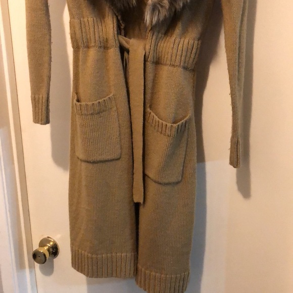 NWOT Michael Kors Brown Long Knit Cardigan with Faux Fur - Picture 4 of 5